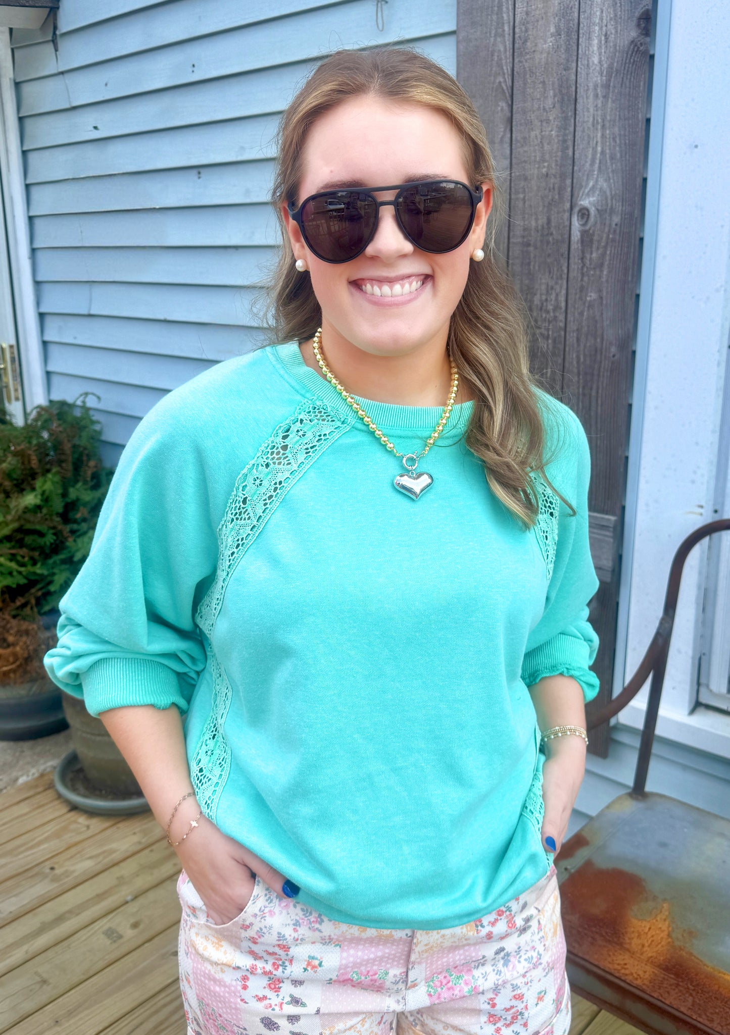 Turquoise Lace Pullover