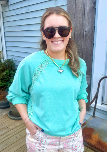 Turquoise Lace Pullover