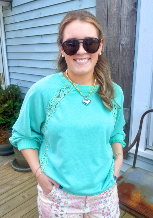 Turquoise Lace Pullover