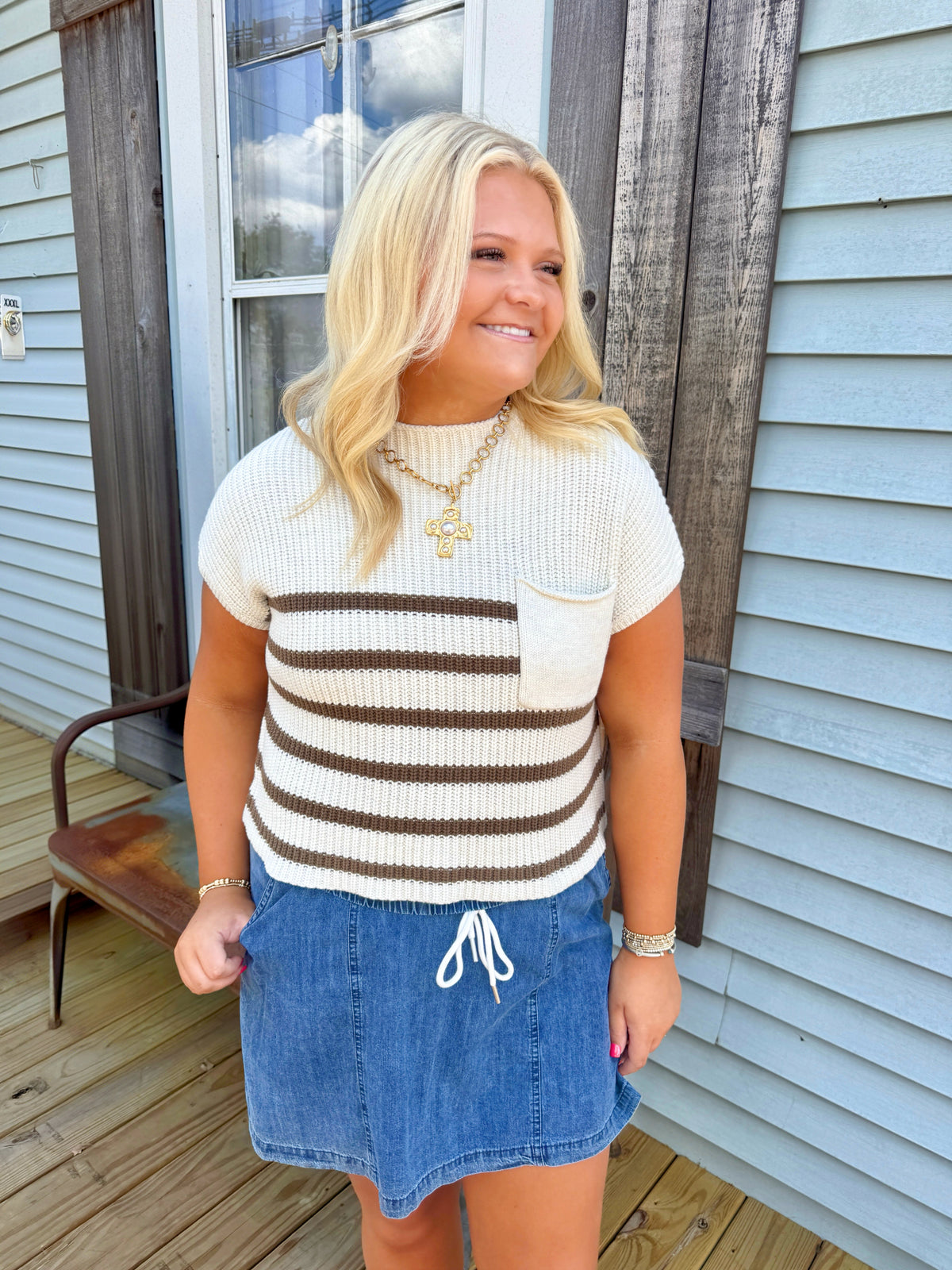 Stripe Knit Boxy Sweater Tank (Neutral)