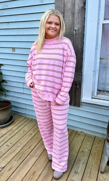 Cozy Saturday Stripe Set (Pink/Burgundy)