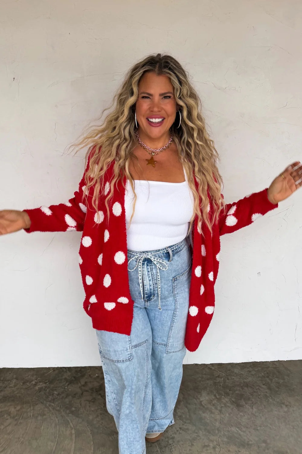 Ladybug Polka Dot Cloud Cardigan (red)