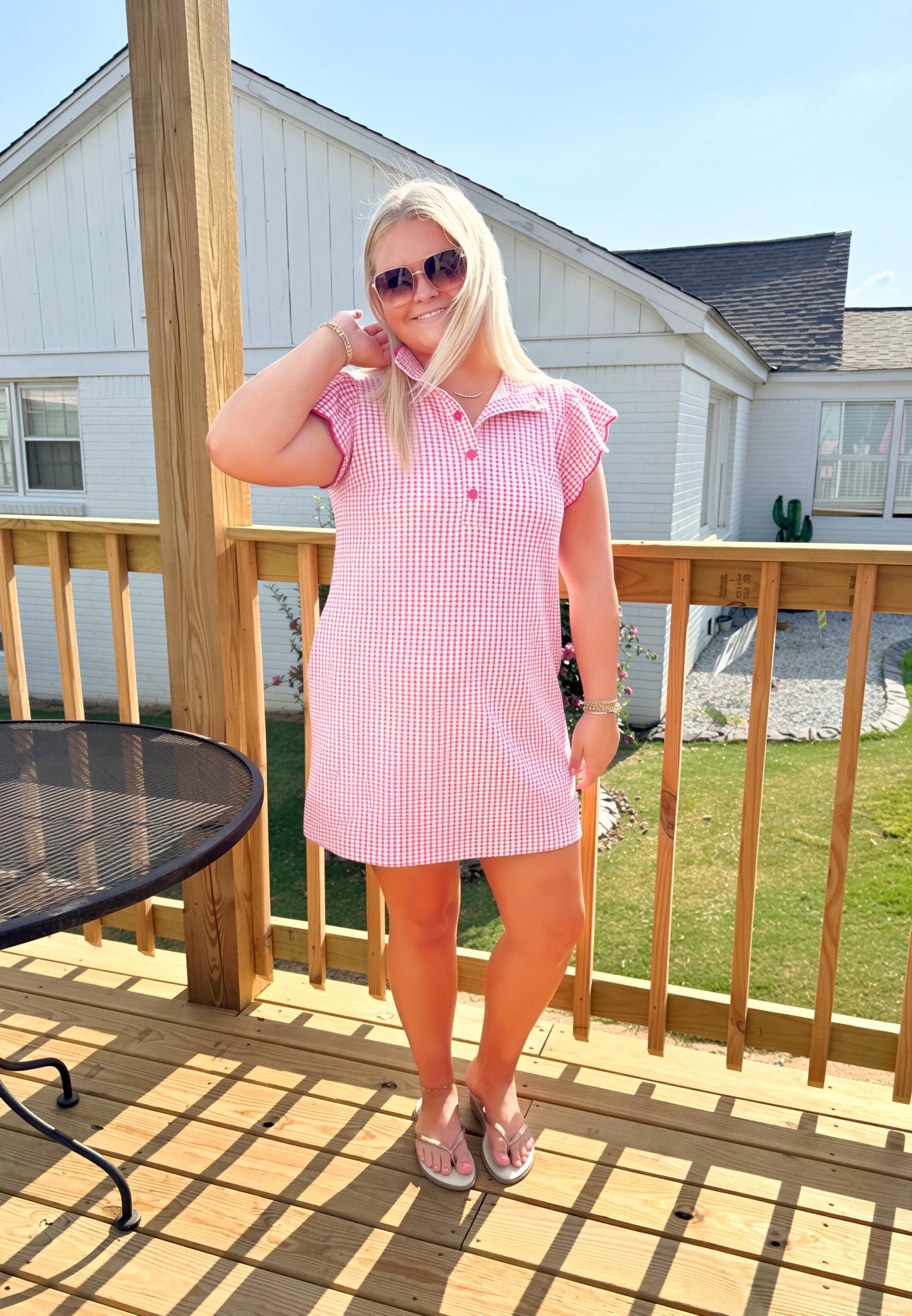 Scallop Gingham Dress (Pink)