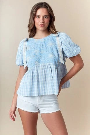 Mix It Up Gingham Blouse (Blue)
