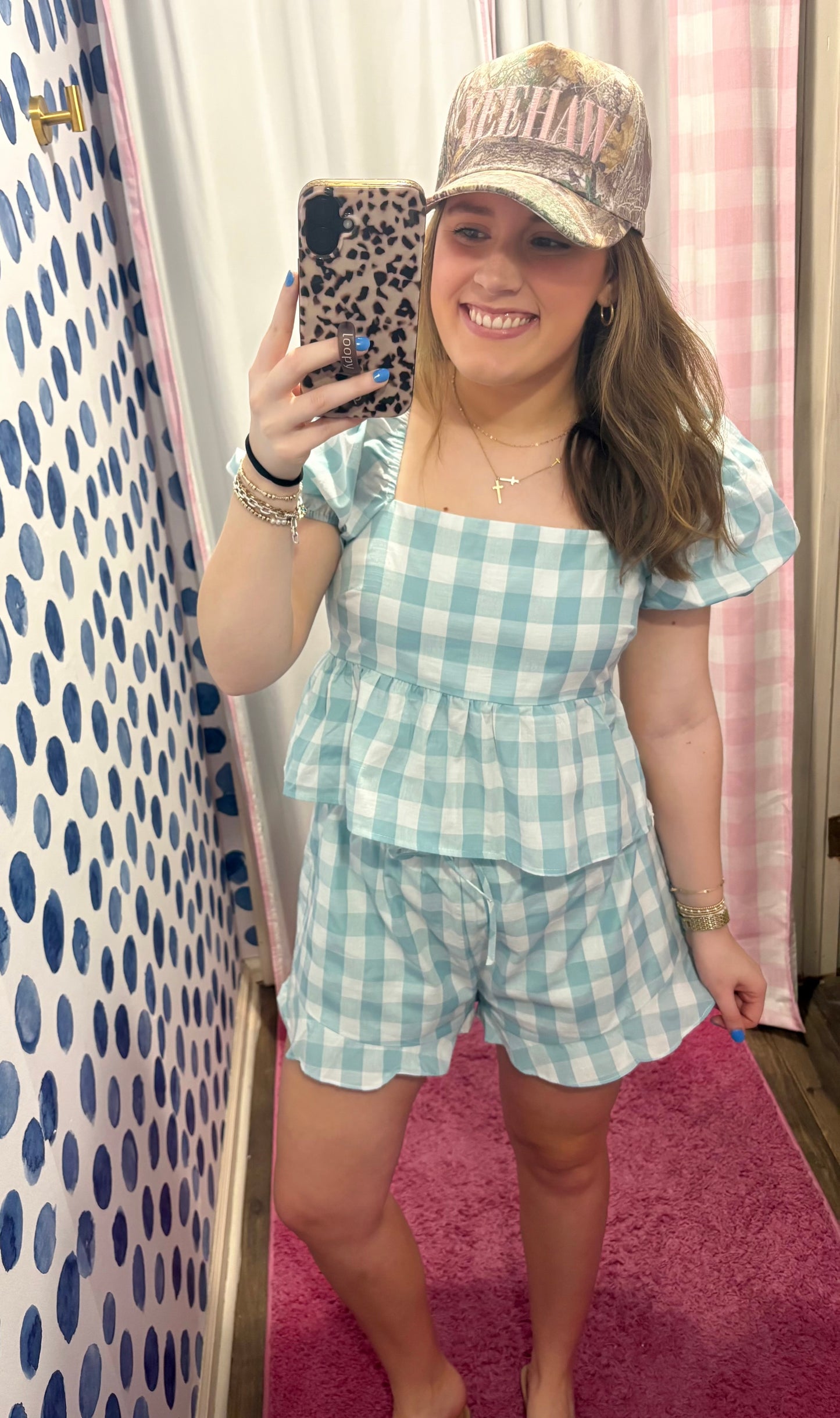 By The Sea Gingham Short Set (Seafoam)
