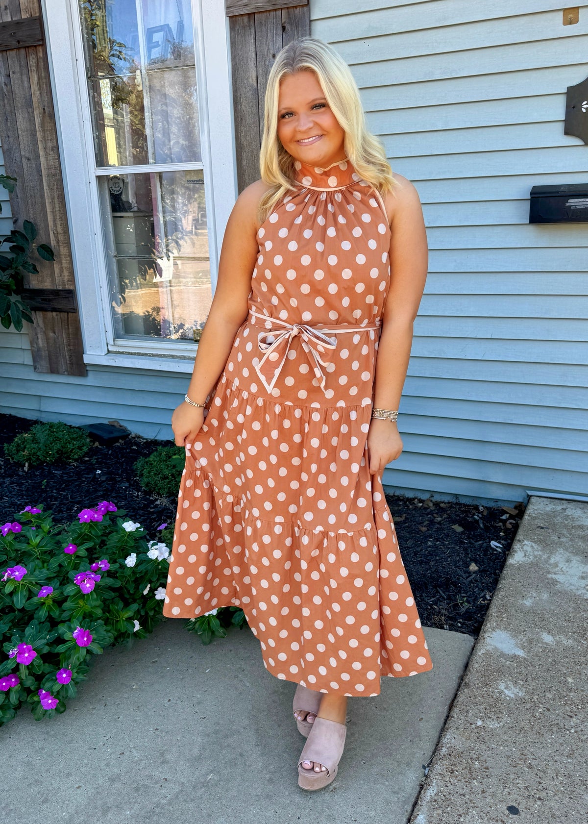 Holli Polka Dot Midi Dress (Orange)
