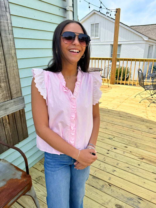 Yes, Merci Ruffle Sleeve Top (Pink)