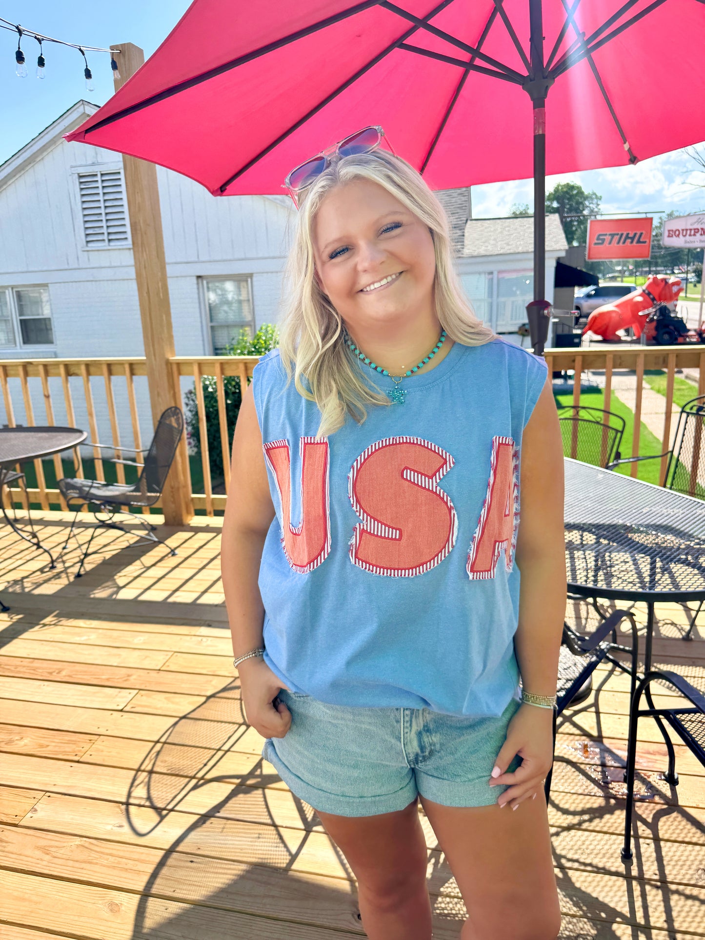 USA Patch Boxy Tank (Blue)