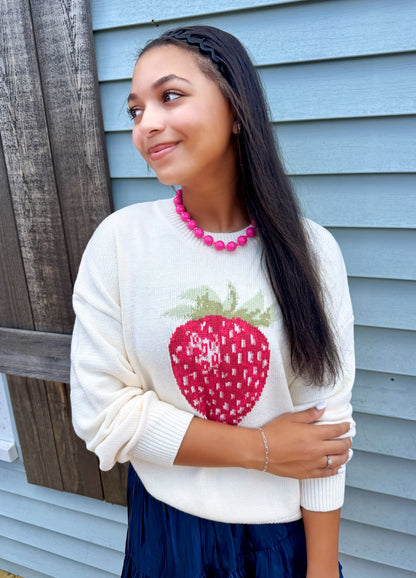 Berry Sweet Sweater Top (White)