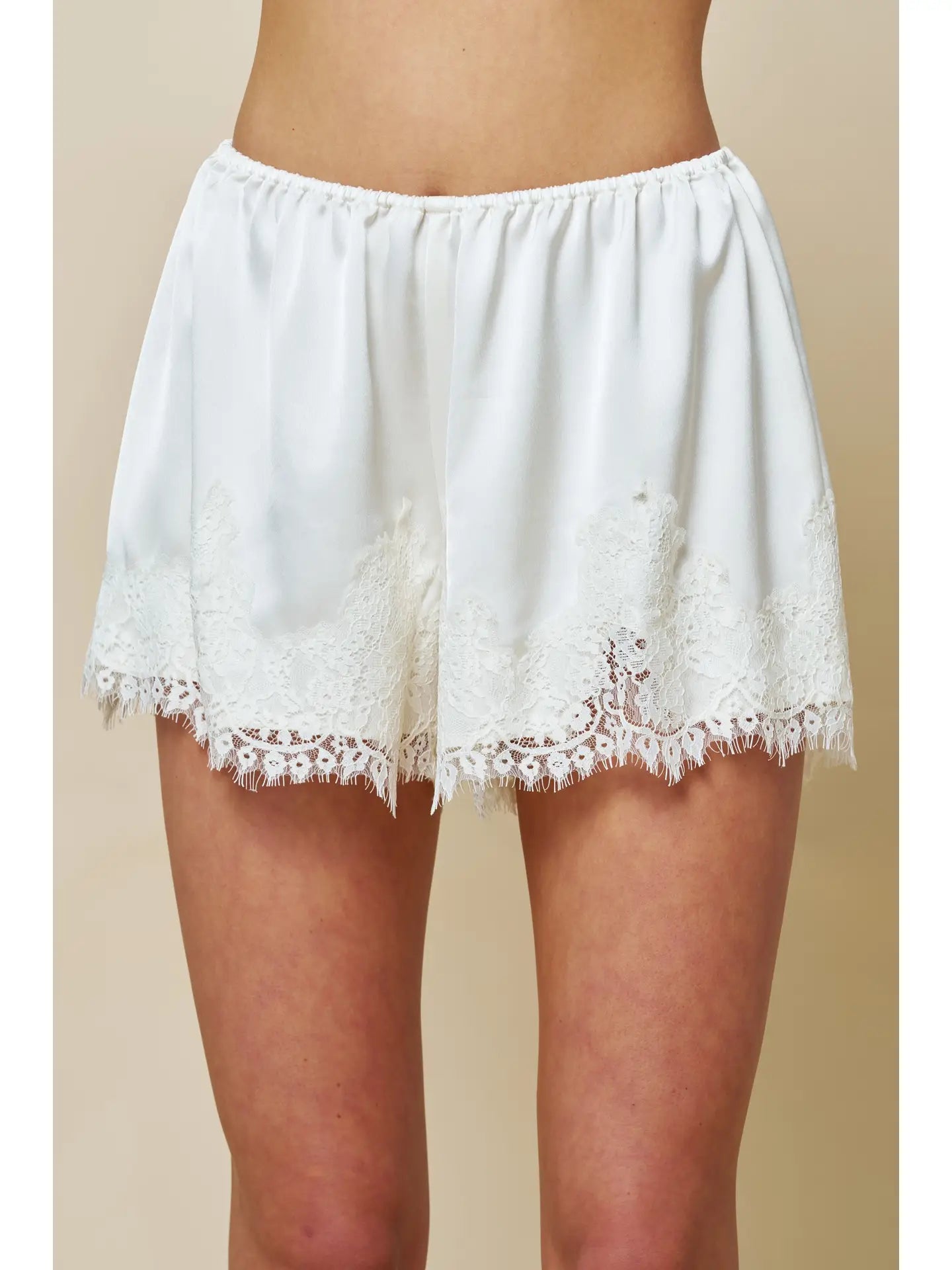 Lace Trim Satin Short (Ivory)