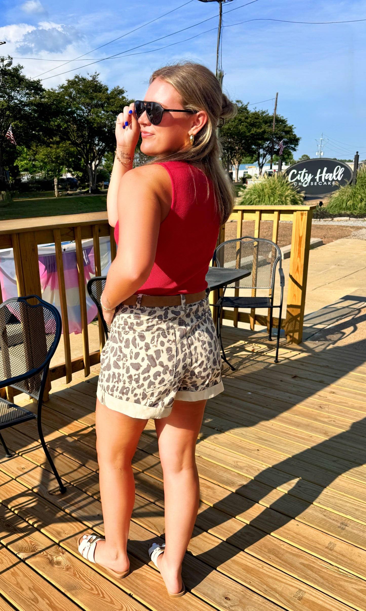 High Waist Cuffed Leopard Shorts