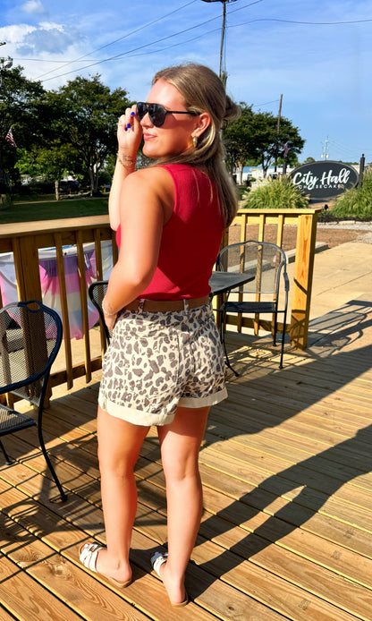 High Waist Cuffed Leopard Shorts
