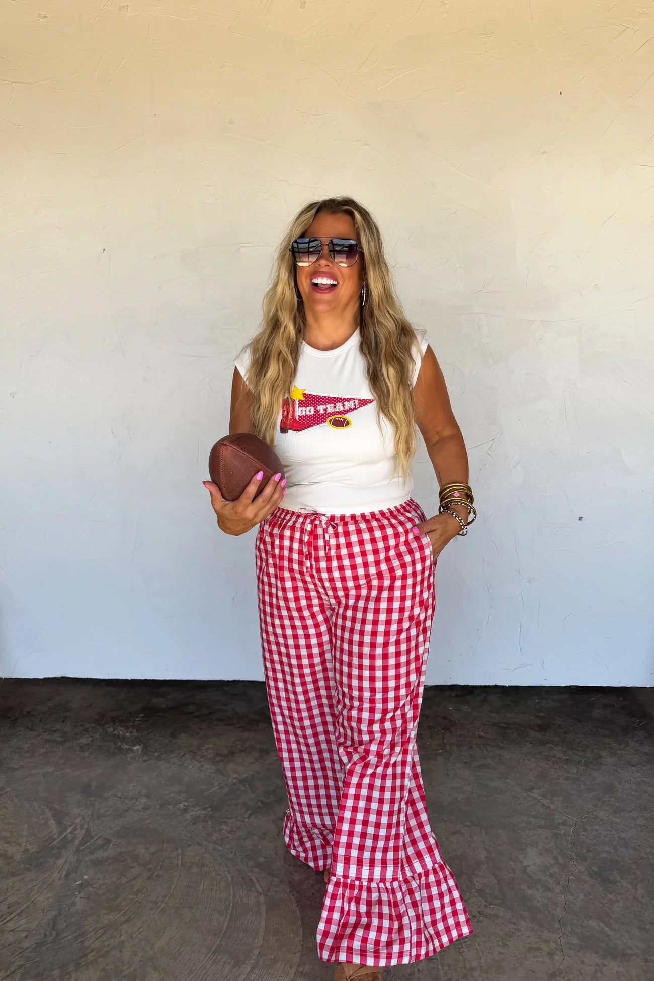 Dixie Gingham Ruffle Pant (Red)