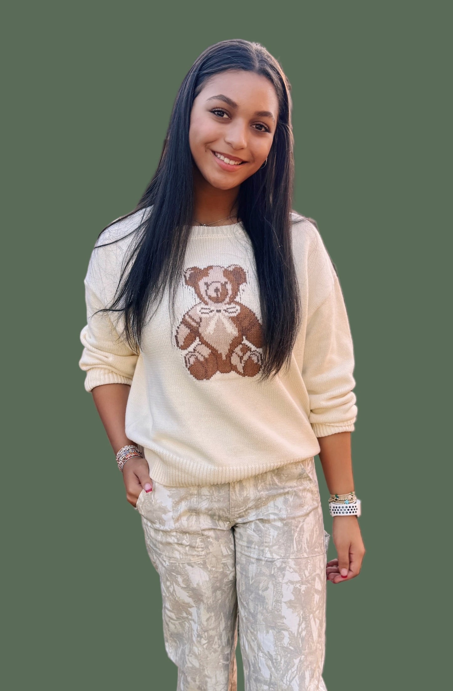 Teddy Bear Knit Sweater (Cream)