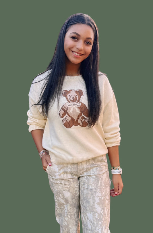 Teddy Bear Knit Sweater (Cream)