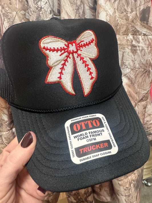 Baseball Bow Patch Trucker Hat (Black)
