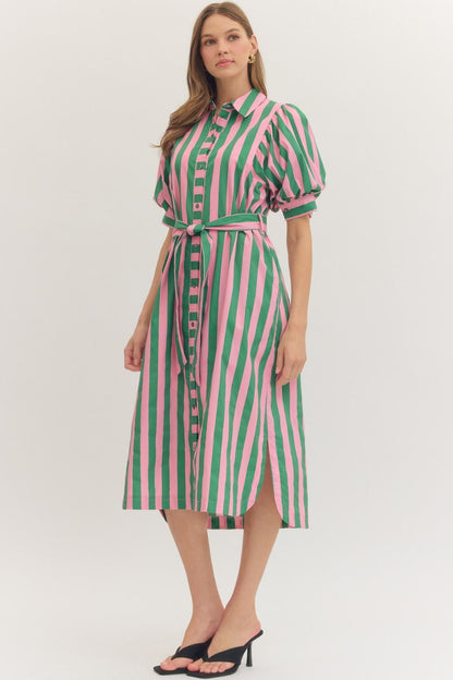 Newport Striped Dress (Pink/Green)