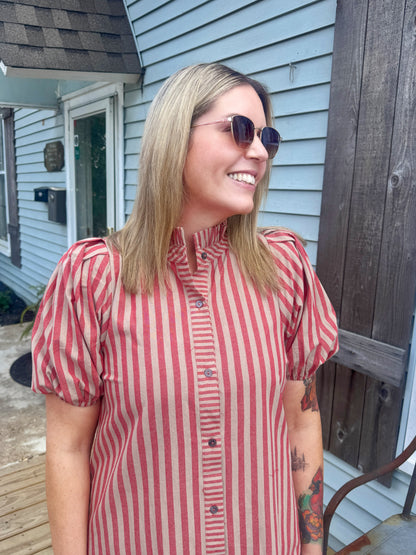 Raleigh Striped Midi Dress (Cinnamon)