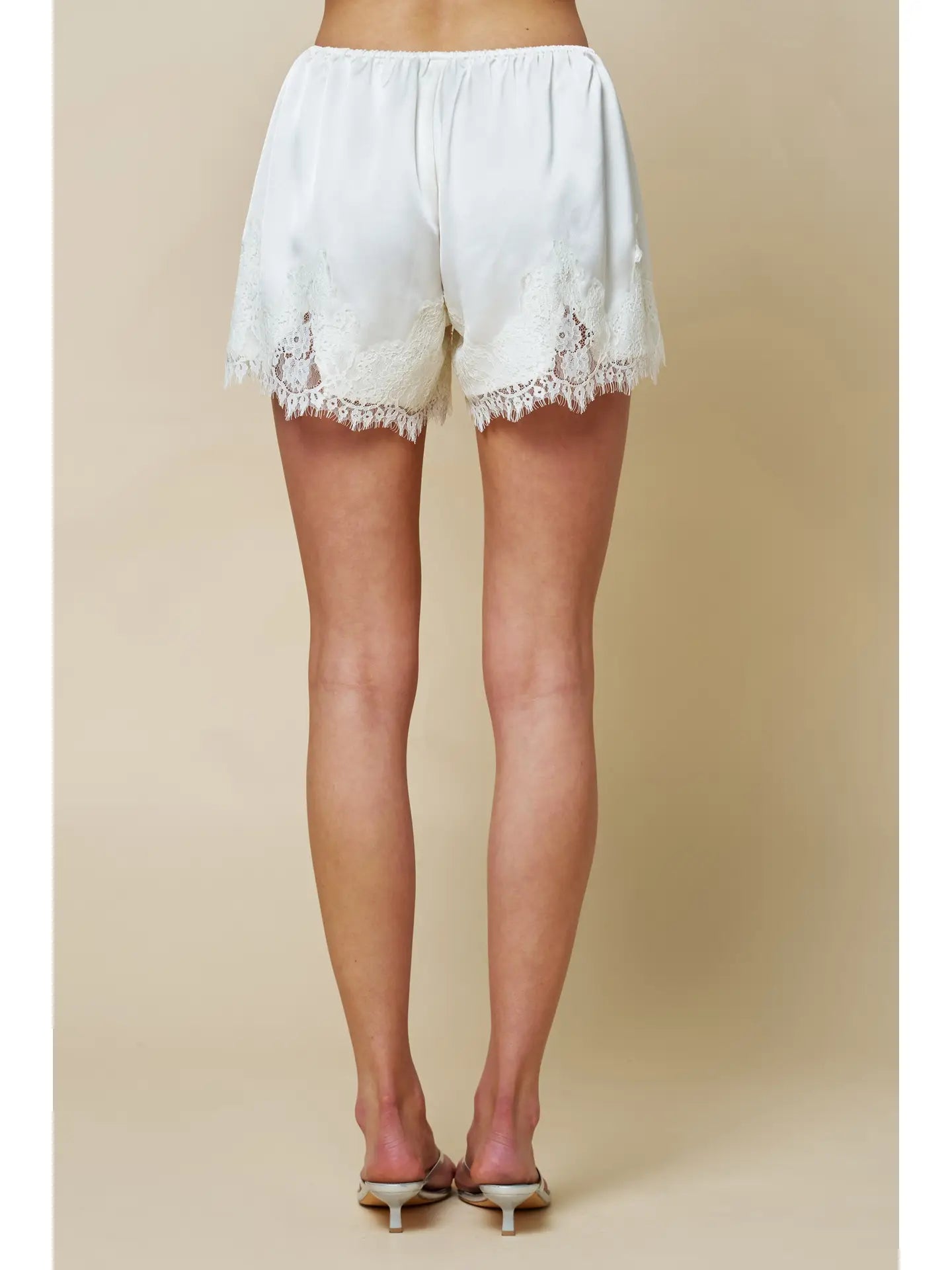 Lace Trim Satin Short (Ivory)
