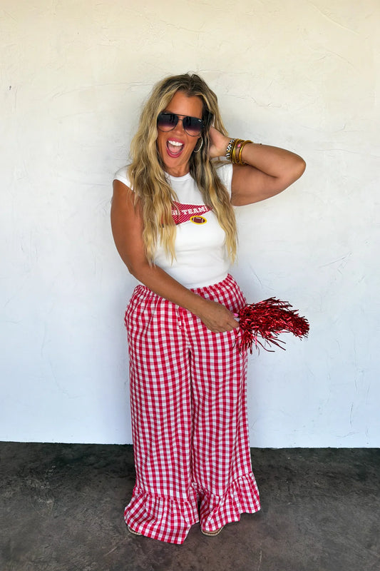 Dixie Gingham Ruffle Pant (Red)