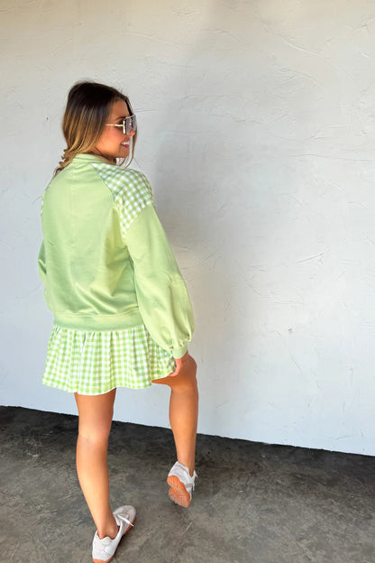 Just Living Gingham Quarter Zip Pullover (Green)