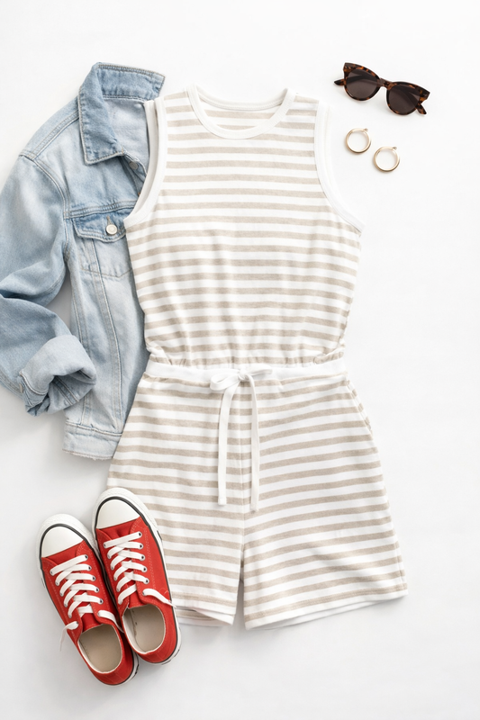 Joey Striped Romper (Neutral)