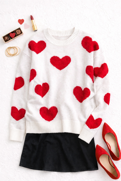Fuzzy Heart Sweater (White)