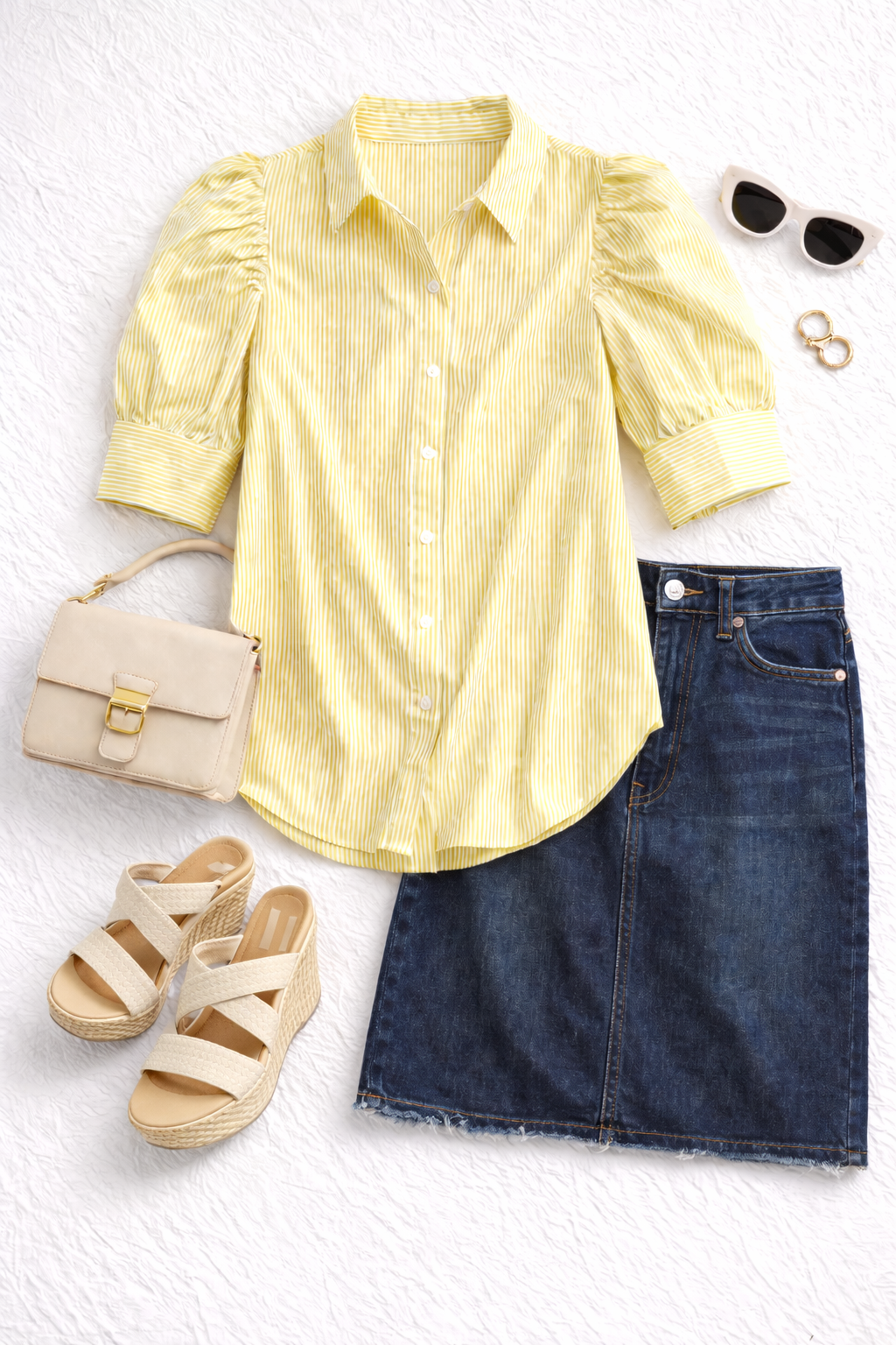 Karlie Striped Puff Sleeve Blouse (Yellow)