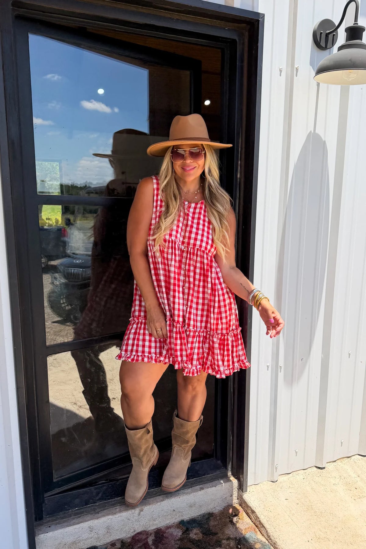 Harvest Gingham Dress (Red)