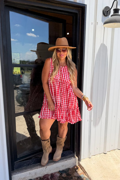 Harvest Gingham Dress (Red)