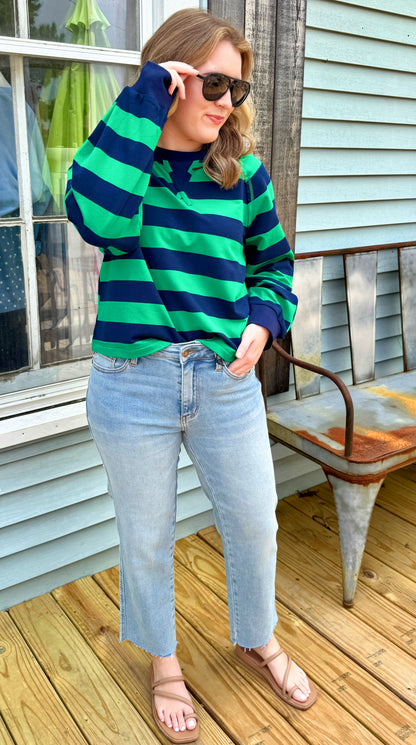 Keep It Casual Stripe Pullover (Green/Blue)