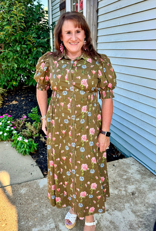 Olive + Oak Midi Dress (Green)