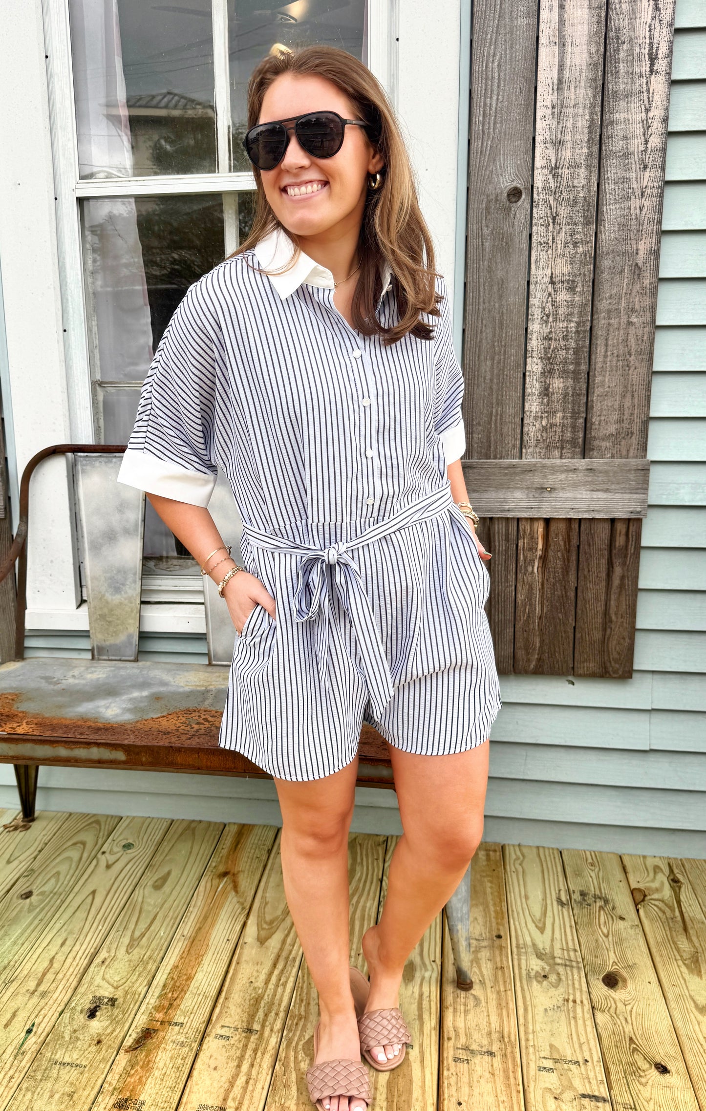 Marissa Striped Romper (Blue)