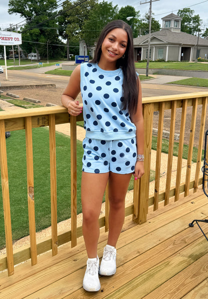 Coastal Polka Dot Lounge Set (Blue)