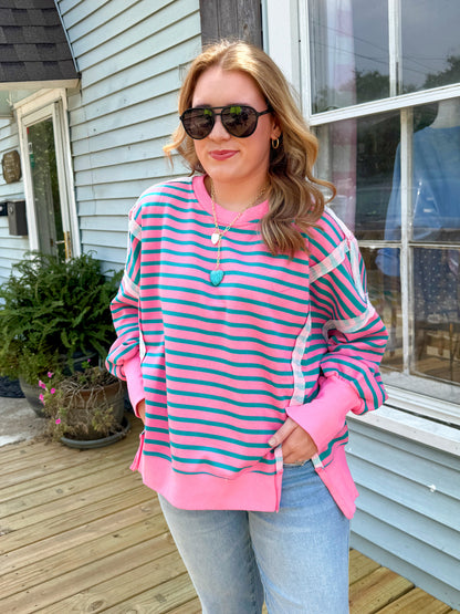 Candy Shop Striped Pullover (Pink/Teal)