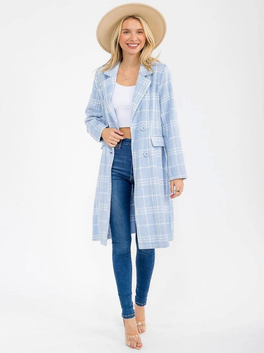 Worn To Win Plaid Coat (Powder Blue)