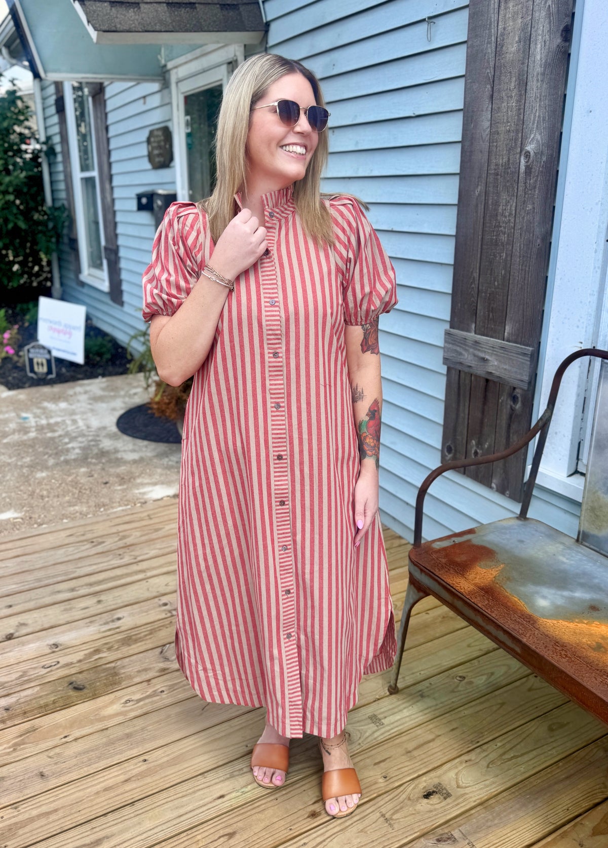 Raleigh Striped Midi Dress (Cinnamon)