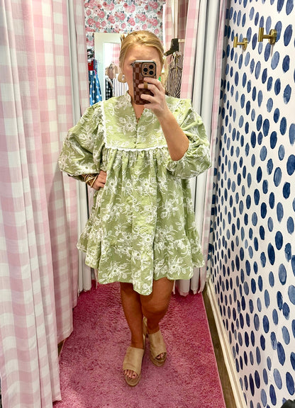 Camille Embroidered Dress (Sage)