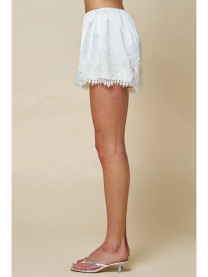 Lace Trim Satin Short (Ivory)