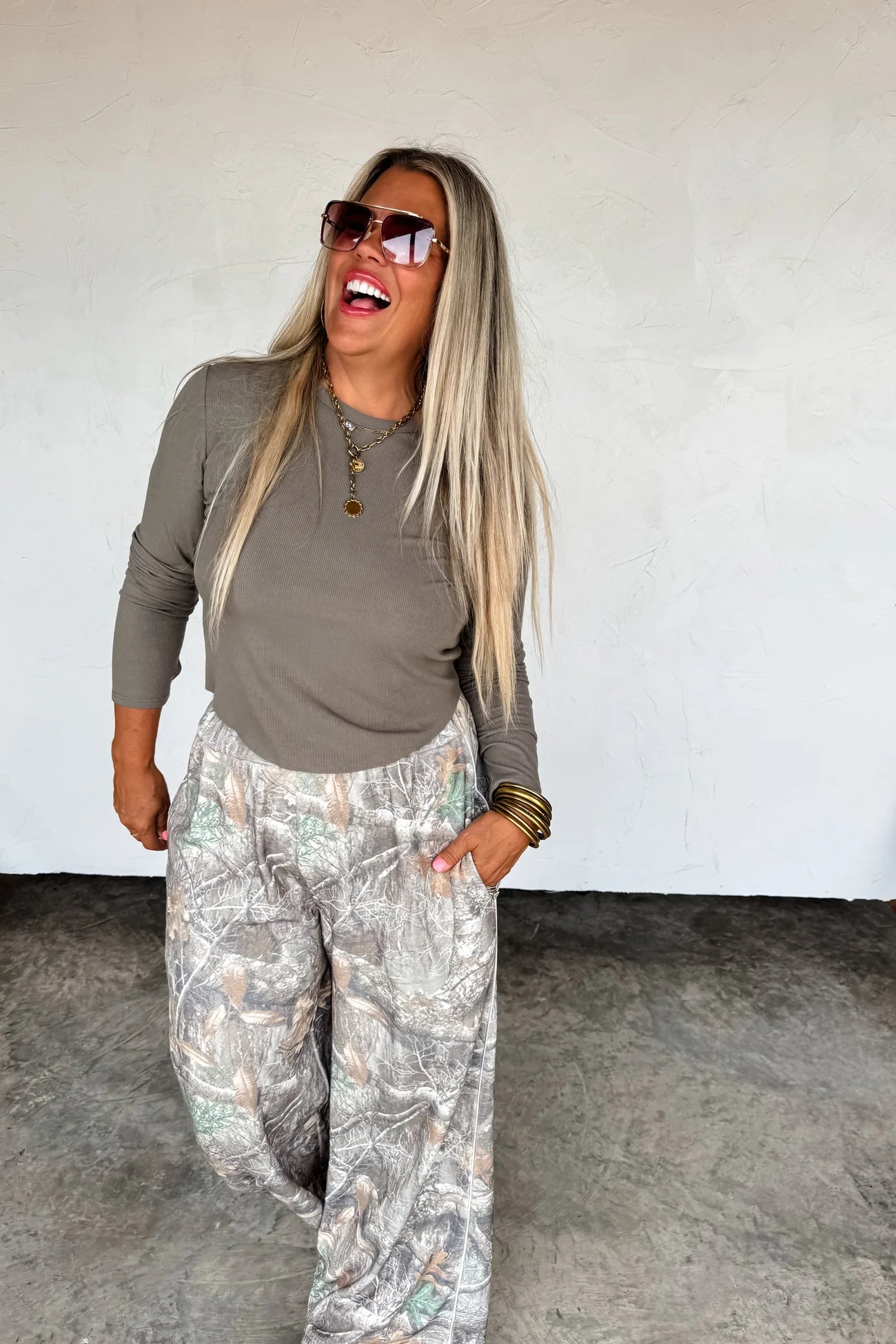 Drift Away Wide Leg Camo Joggers