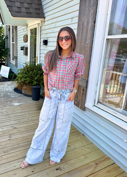 Festive Fun Plaid Blouse (Red)