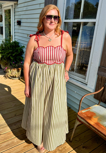 Over You Olive Striped Dress