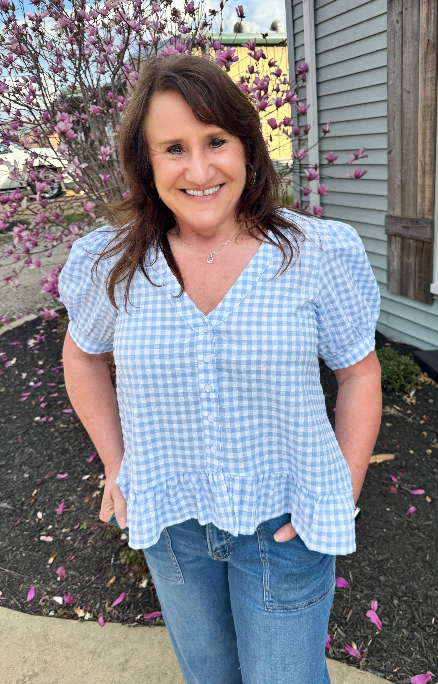 Spring Picinic Gingham Blouse (Blue)