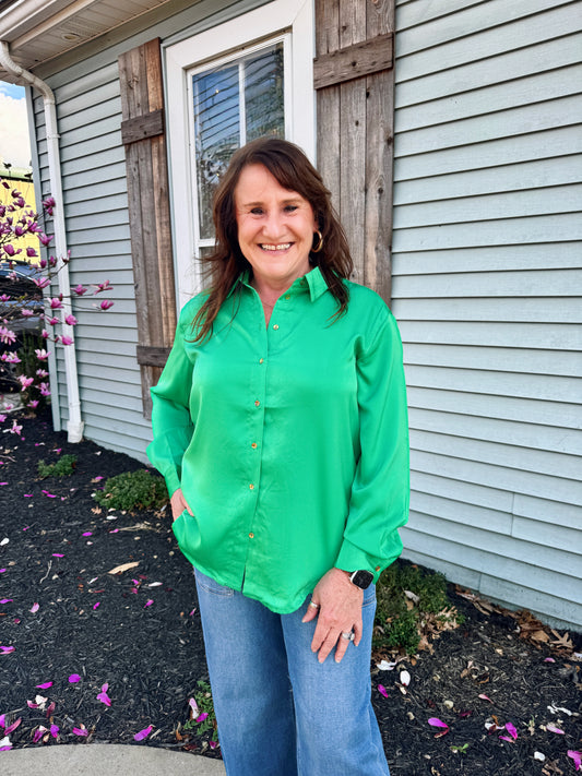 Effortless Emerald Button Down Blouse