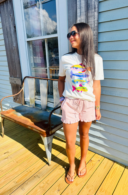 Everyday Striped Ruffle Shorts (Pink)