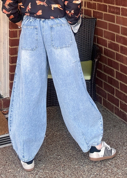 Slouchy Drawstring Barrel Jeans