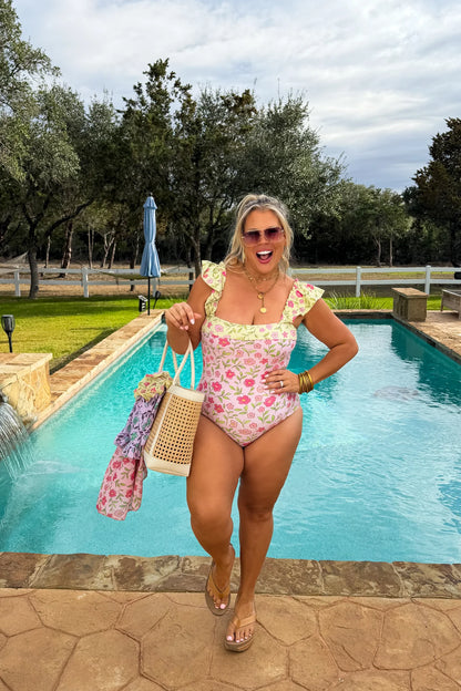 Floral Rainbow One Piece Swimsuit set with Skirt