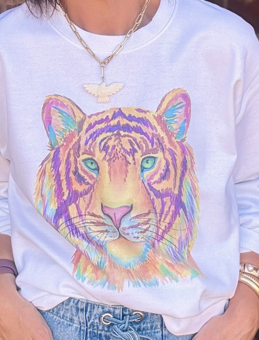 Watercolor Tiger Sweatshirt ( White)
