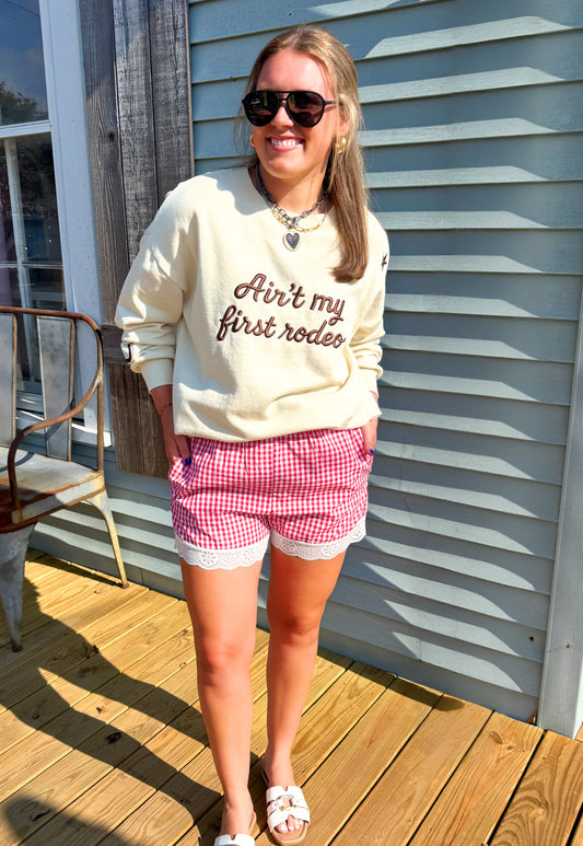 Southern Belle Gingham Lace Shorts (Red)