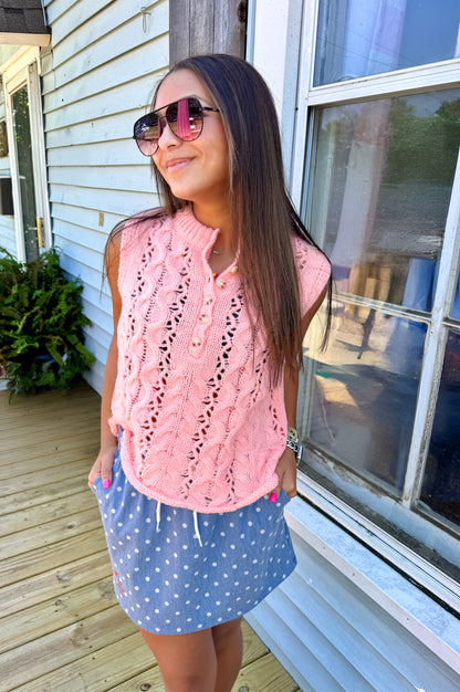 Love Poem Cable Knit Sweater (Coral)